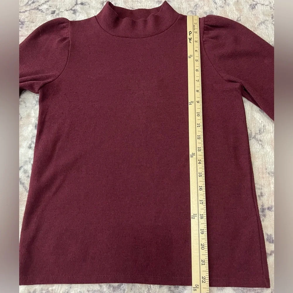 Madewell Plush Mockneck Puff-Sleeve Burgundy Top Size Small - Picture 8 of 9